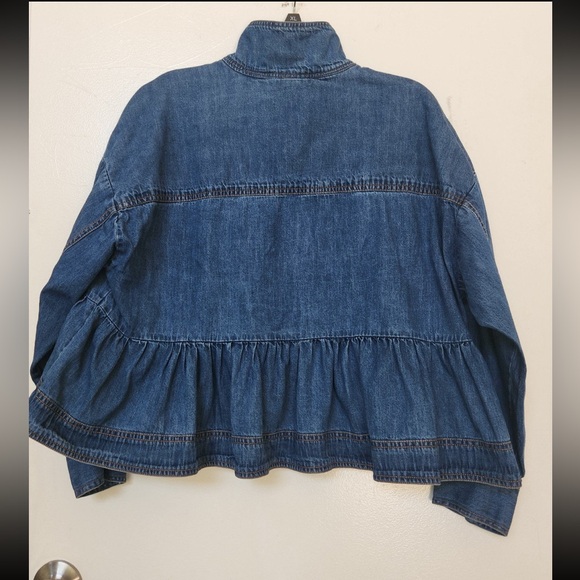 Anthropologie Pilcro Long-Sleeve Denim Crop Babydoll Top blouse - Picture 4 of 9